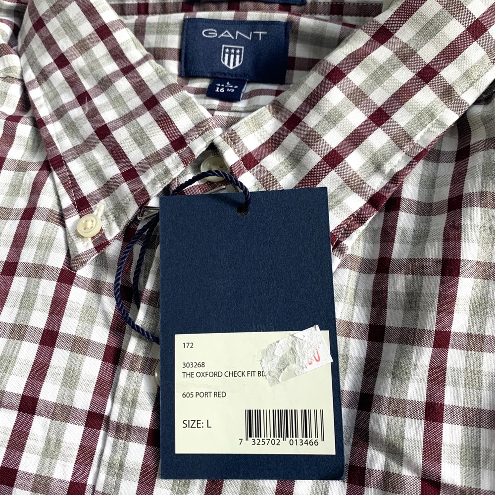 Gant Oxford Button Down Check Fit Port Red Large - Picture 3 of 12
